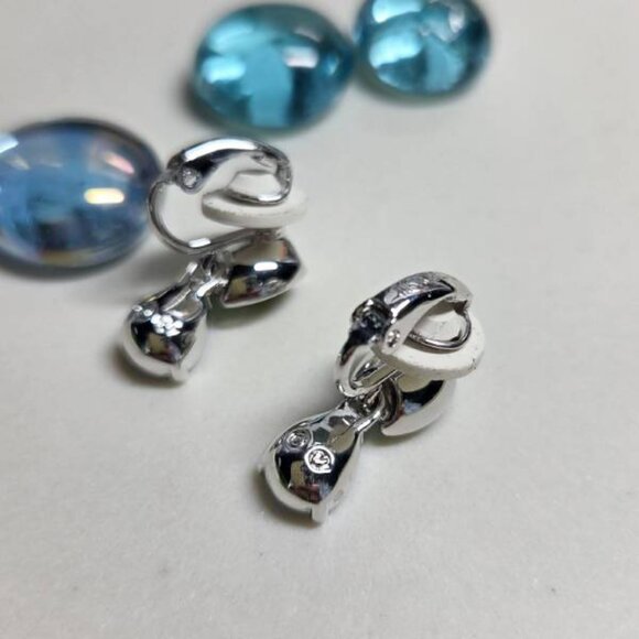 Authentic Swarovski Dangle Earrings Silver Tone With Blue And Green Stones - Picture 6 of 9